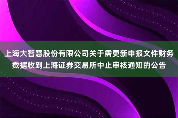 上海大智慧股份有限公司关于需更新申报文件财务数据收到上海证券交易所中止审核通知的公告
