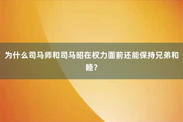 为什么司马师和司马昭在权力面前还能保持兄弟和睦？
